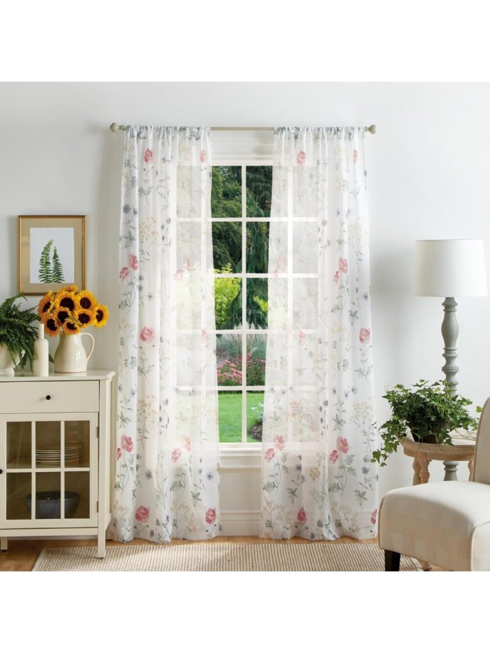 Floral Garden Curtains 37x84" Multi-Color, 2 Panels, Elegant Home Decor